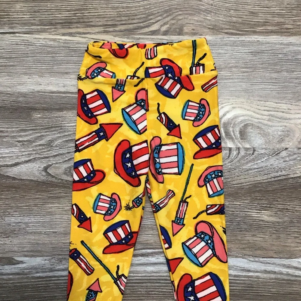 LuLaRoe Yellow Fourth of July Fireworks Leggings Kids S/M